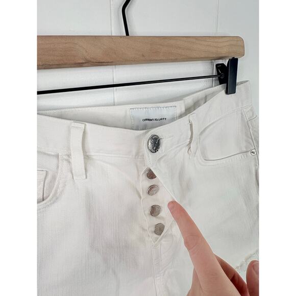 Current/Elliott The Boyfriend Denim Shorts Size 28 White High Rise Raw Hem - Picture 7 of 11